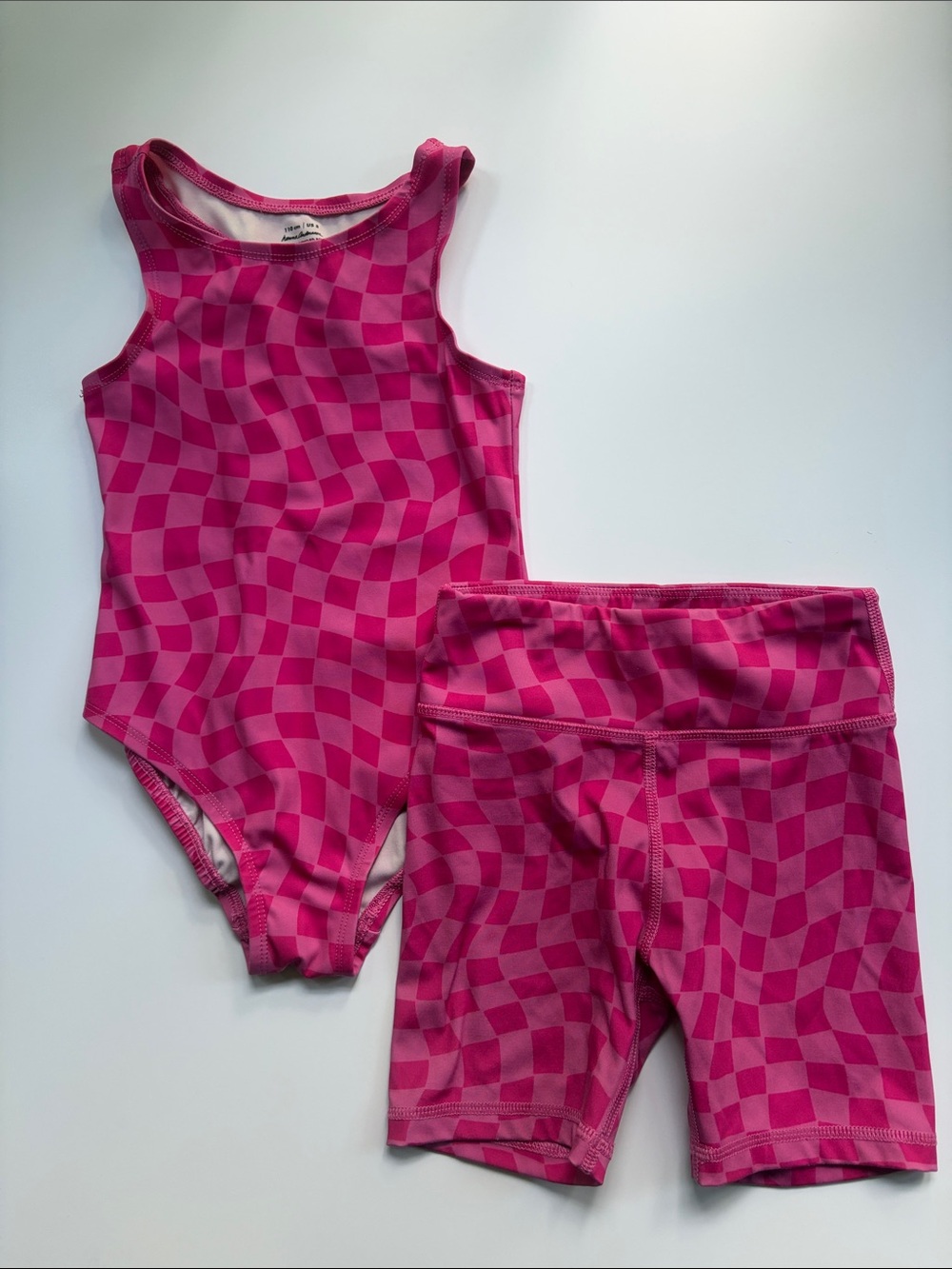 Hanna Andersson Pink Checkerboard Kids gymnastics set